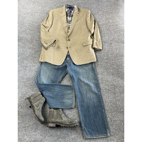 Lauren Ralph Lauren Silk Wool Plaid Sport Coat Blazer Men’s 50R Beige - Picture 14 of 14